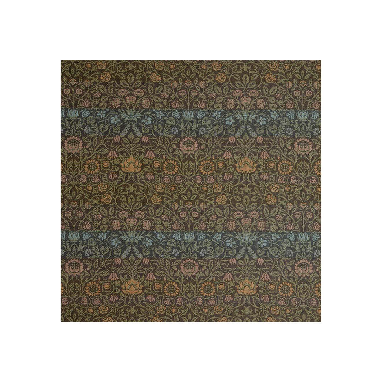 Square Woven Floor Mat in Dark Green , Almost Black Base with Warm Green, Warm Pink, Muted Light Blue and Muted Oragne Accents