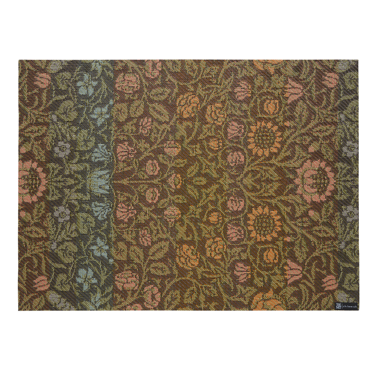 14" x 19" Placemats in Dark Green , Almost Black Base with Warm Green, Warm Pink, Muted Light Blue and Muted Oragne Accents