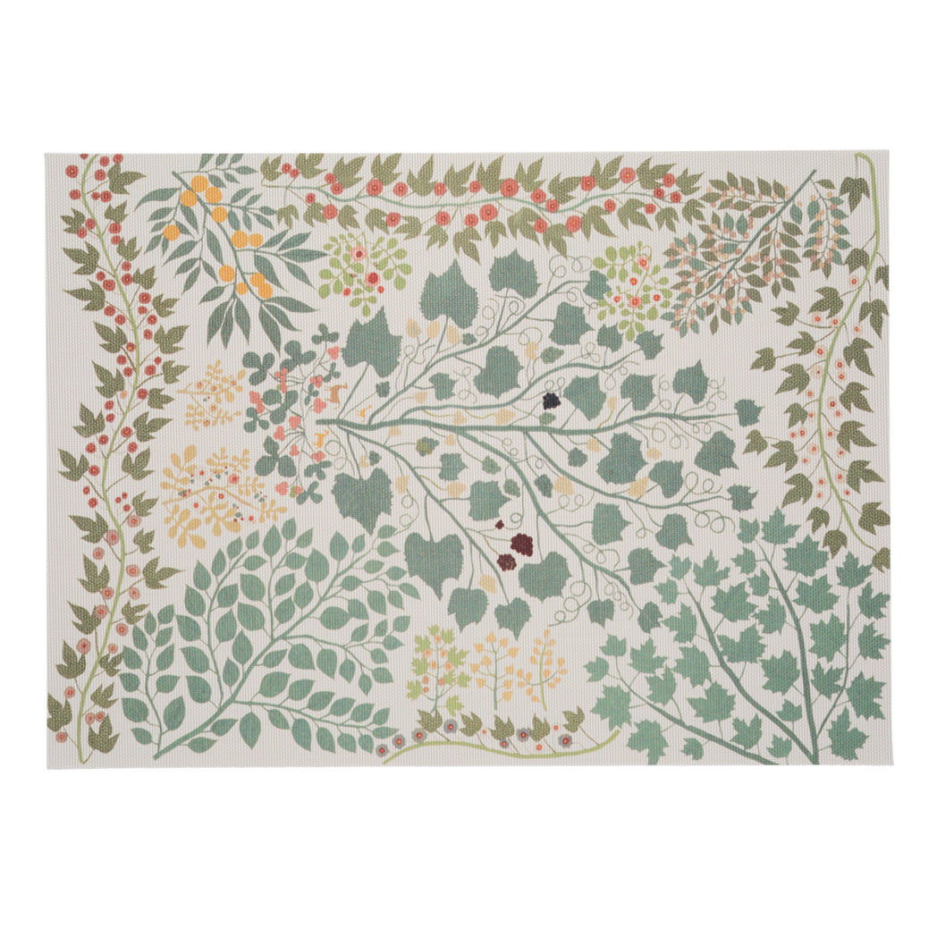 13.5" x 18.5" Placemats in Mix of Muted Greens, Midtone Warm Beige, Muted Orange, and Muted Warm Pink on a Light Neutral Beige Base 