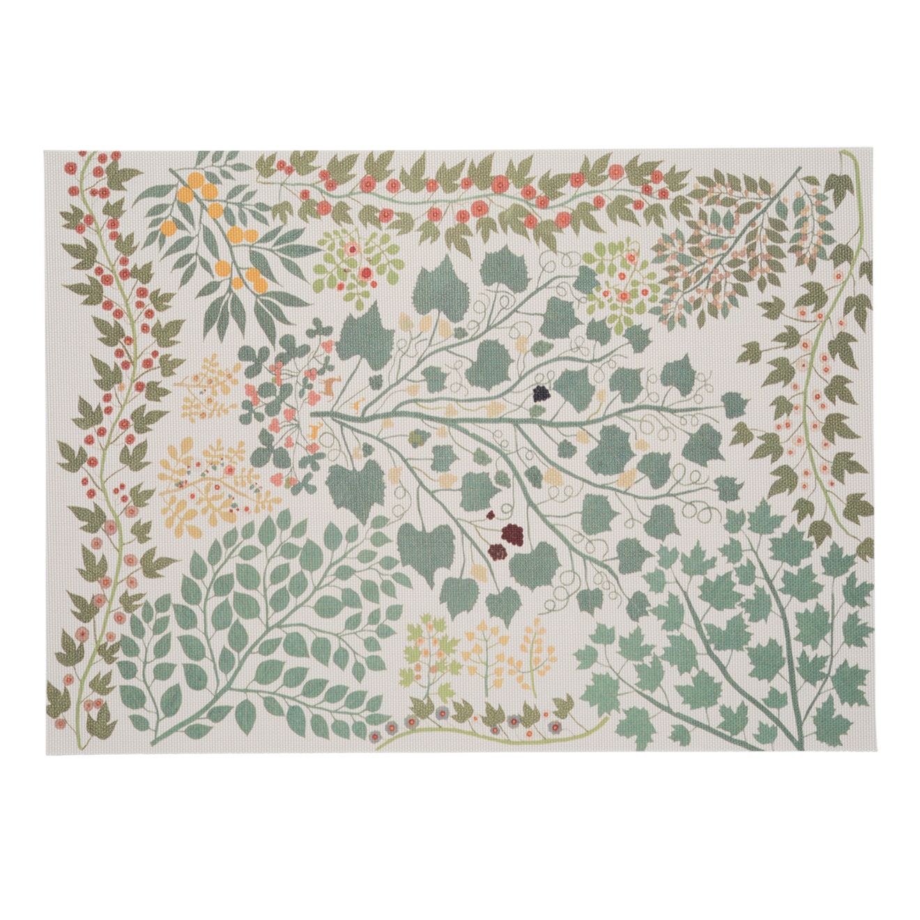 13.5" x 18.5" Placemats in Mix of Muted Greens, Midtone Warm Beige, Muted Orange, and Muted Warm Pink on a Light Neutral Beige Base 