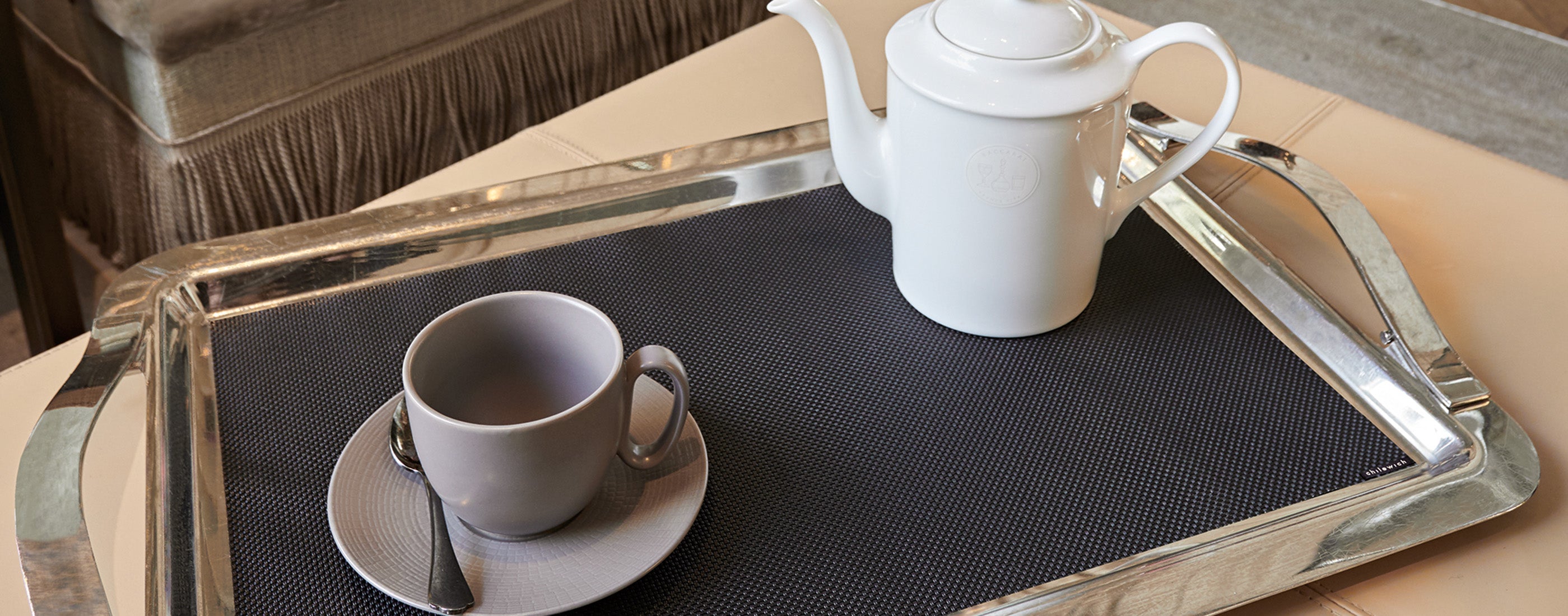 Detail image of Chilewich woven material showcasing texture, color, and pattern of the terrastrand yarn weave.