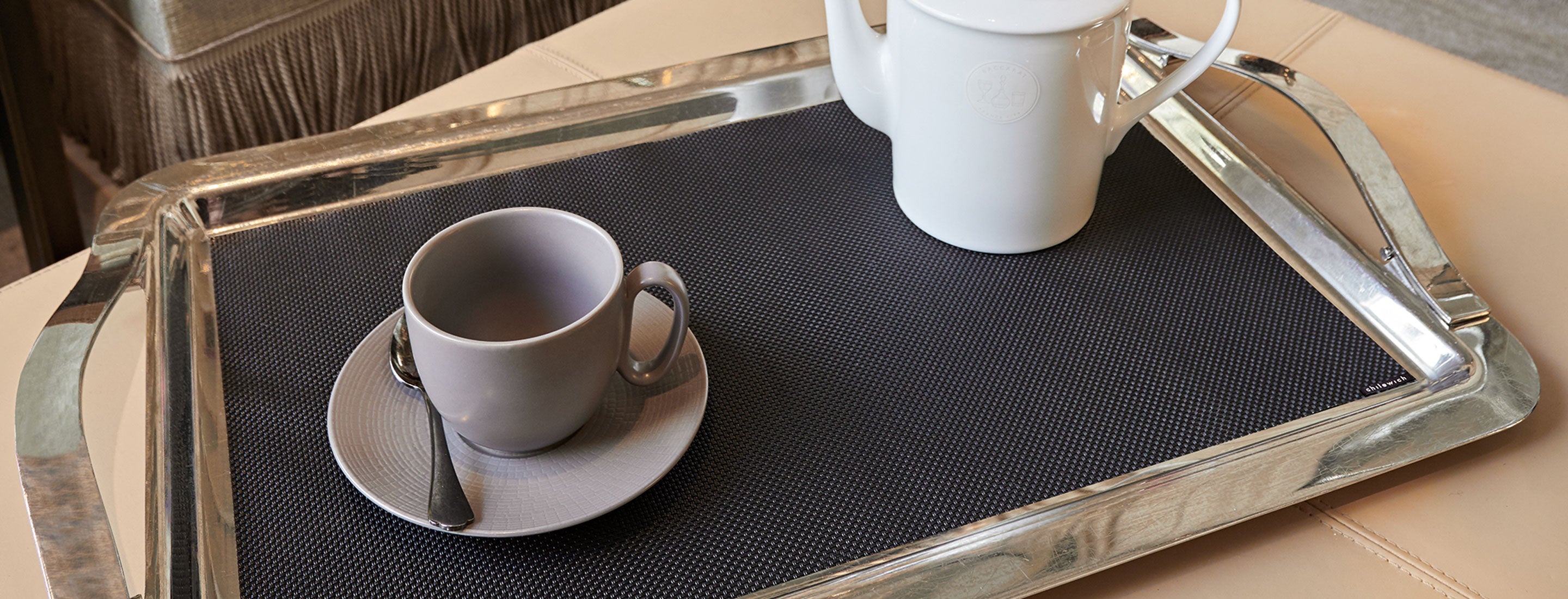 Detail image of Chilewich woven material showcasing texture, color, and pattern of the terrastrand yarn weave.