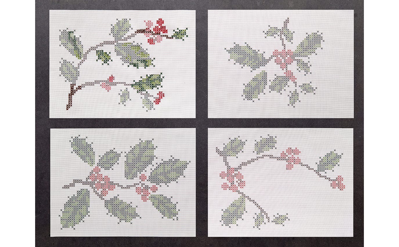 Multi Placemats in Light Neutral Beige Base with Pink, Red, Green and Brown