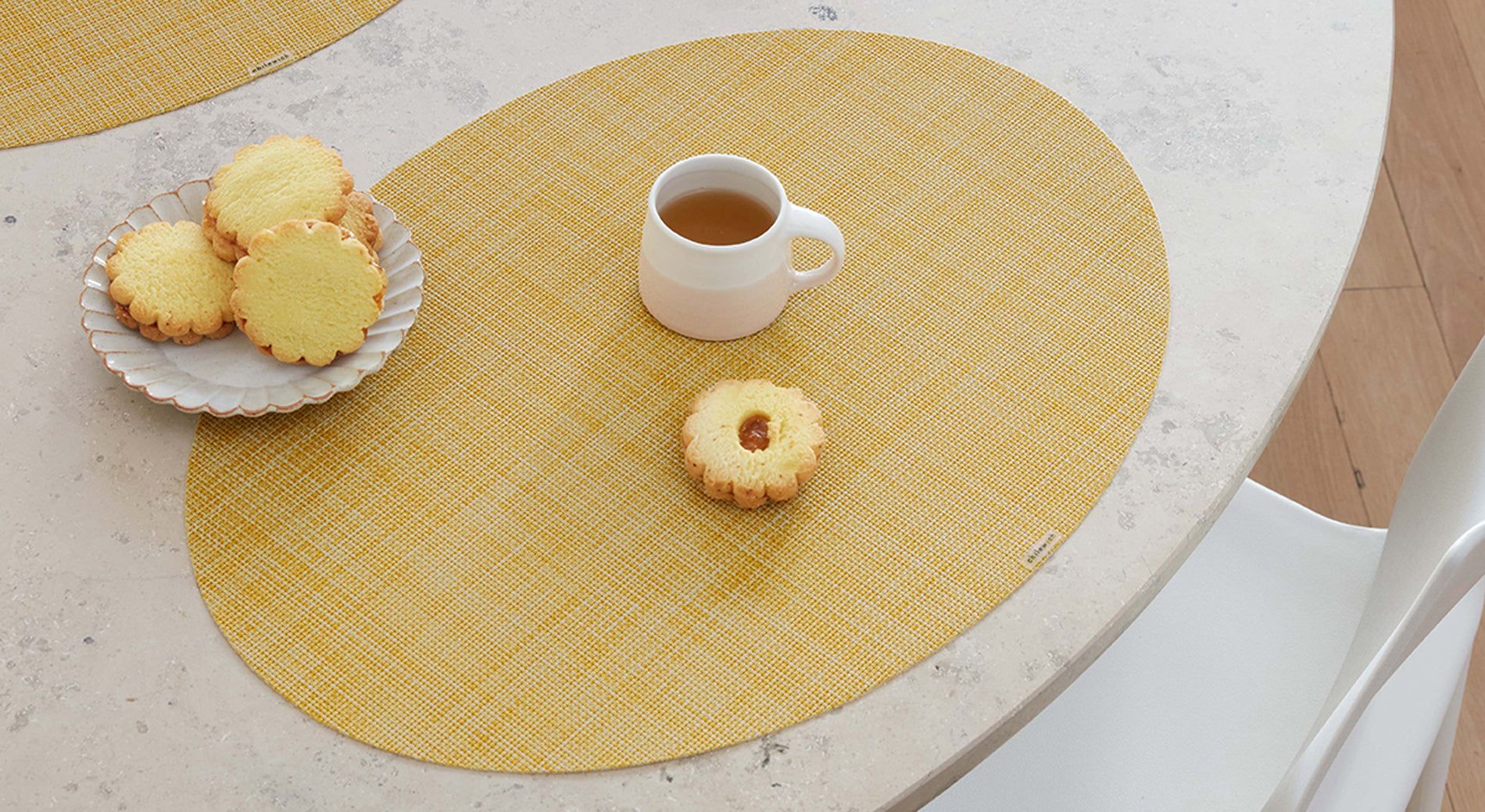 Detail image of Chilewich woven material showcasing texture, color, and pattern of the terrastrand yarn weave.
