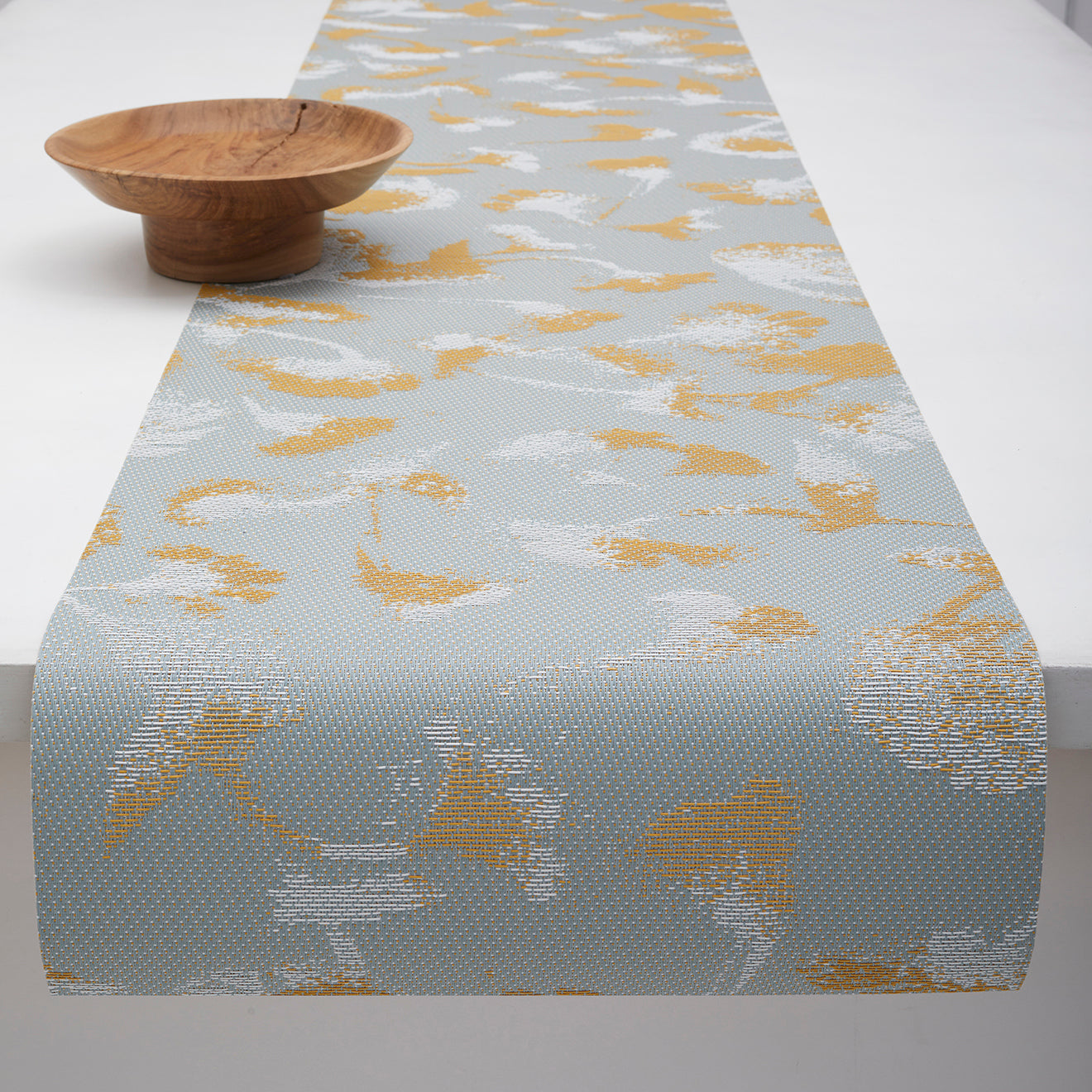 14'' x 72'' Table Runners in Muted Mint Green Based with White and Mustard Accents