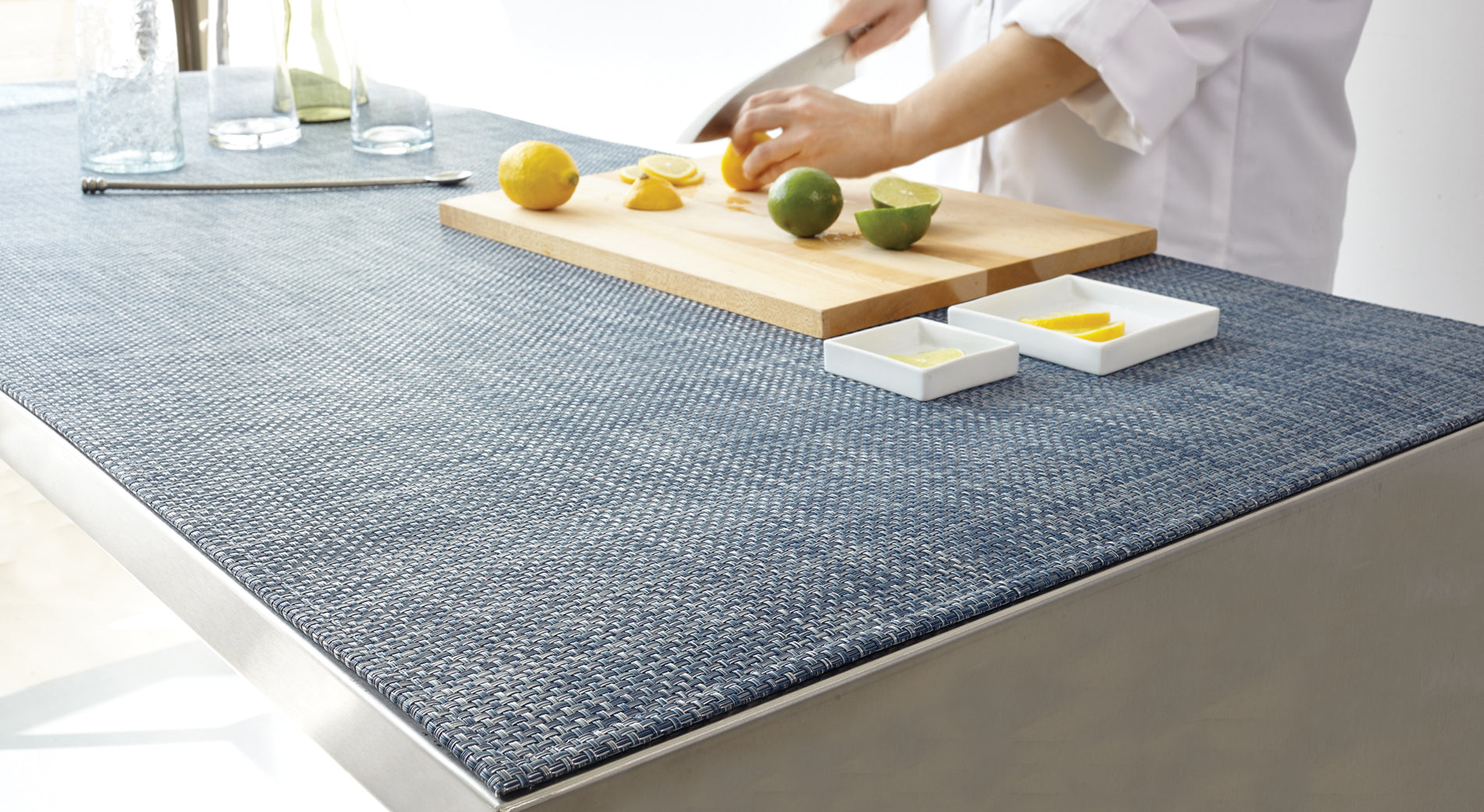 Detail image of Chilewich woven material showcasing texture, color, and pattern of the terrastrand yarn weave.