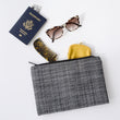 Chilewich Basketweave floor mat in coolgrey, showcasing woven terrastrand yarn texture and modern design aesthetic.